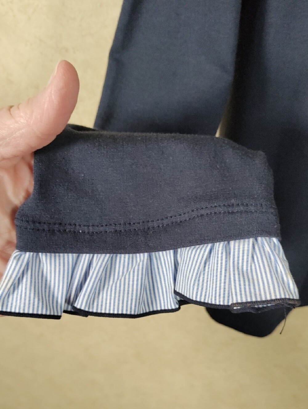 H137 Talbots Navy Long-Sleeve Ruffle Accent Top - Picture 7 of 11